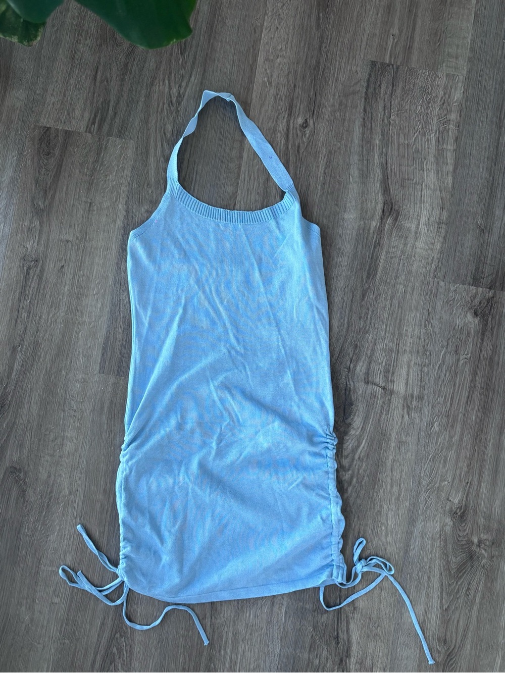 Light Blue Halter Ruched-Side Camisole Dress
